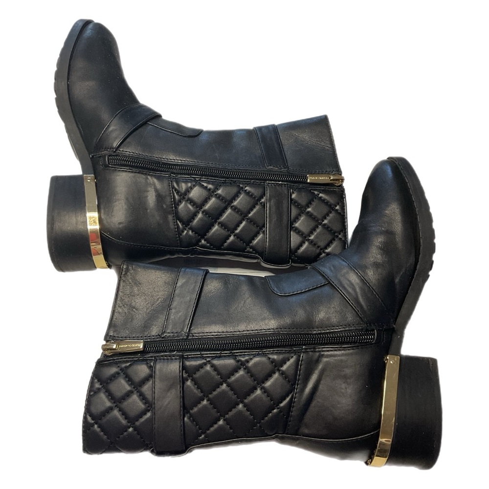 VINCE CAMUTO Wilamena Black Leather Goldtone Buckle Quilted Mid Calf Boot 5.5M - Picture 6 of 15